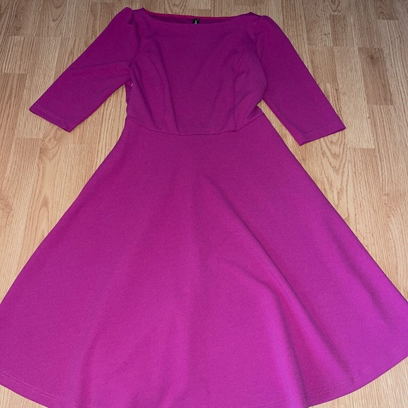 Allegra K Dark Pink Fit and Flare 3/4 Sleeve Midi Sweetheart Dress Size XS - Picture 4 of 8